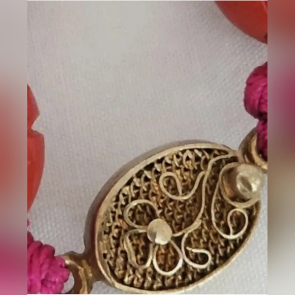 Antique 1930s Art Deco Chinese Carved Cinnebar Beaded Knotted Necklace - Picture 3 of 4